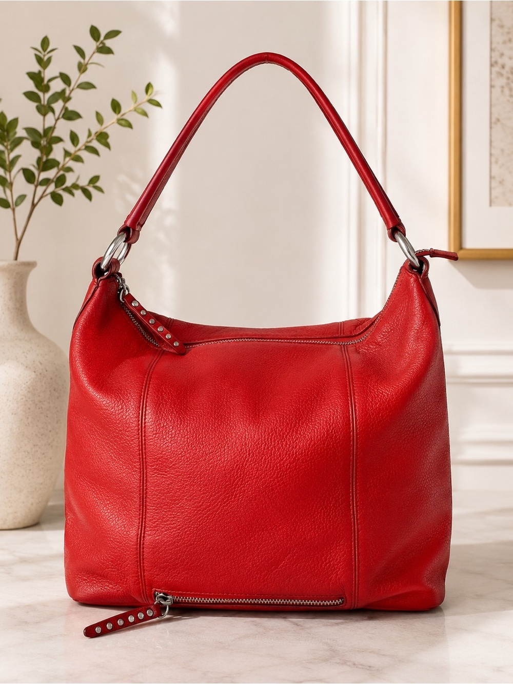 Mila Paoli Red Leather Hobo Shoulder Bag Large Slouchy purse